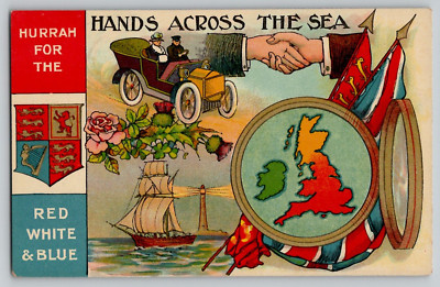 Hands Across the Sea Postcard Royal Standards United Kingdom Ship Roadster Auto
