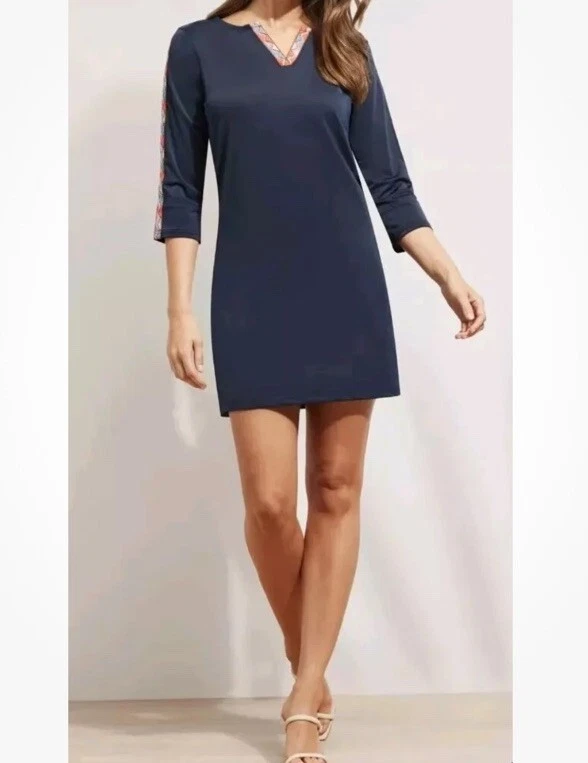 Платье Caribbean Joe UPF XL темно-синее Rashguard купальное покрывало вышитая отделка EC - Изображение 2 из 4