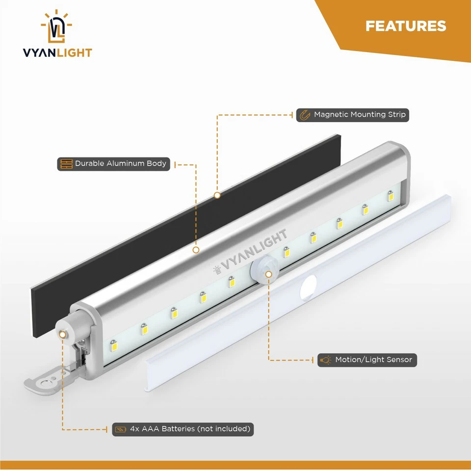 Luces debajo del gabinete 10 luces LED con sensor de movimiento para armario inalámbricas PACK DE 3 Foto 2 de 4