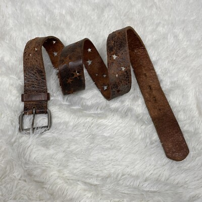 #ad #ad M Canada Belt Womens Large Brown Genuine Leather 1.5 In Cut Out Stars Casual $26.08