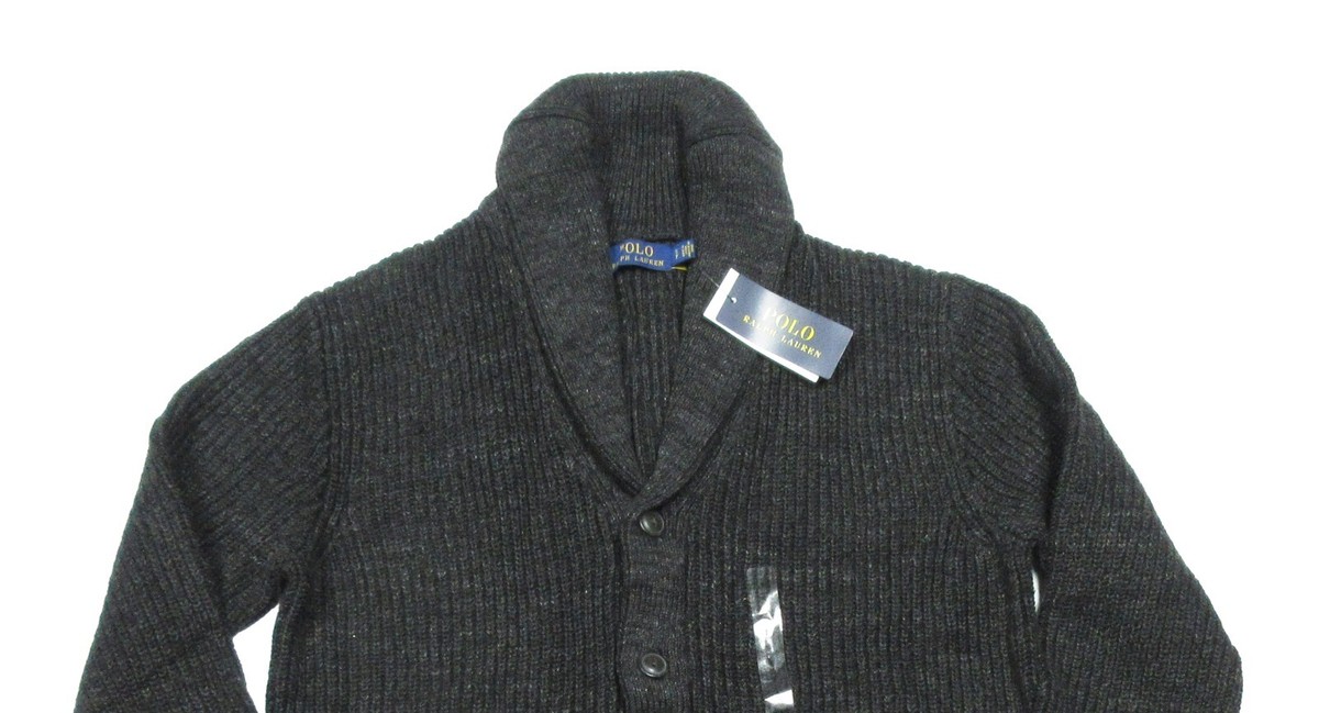 Polo Ralph Lauren Men's Charcoal Gray Cable Knit Shawl-Neck