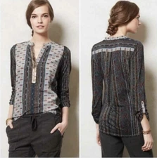 Anthropologie Tiny Devas Aztec Printed Sequin Peasant Top M