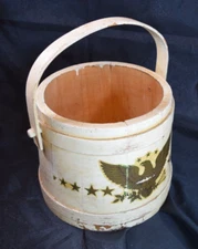 Primitive White Firkin Sugar Bucket Authentic Old Paint Eagle Stars Decal No Lid