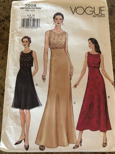 🌸 VOGUE #7609 - LADIES DAY or EVENING LENGTH LACE OVERLAY DRESS PATTERN 6-10 FF