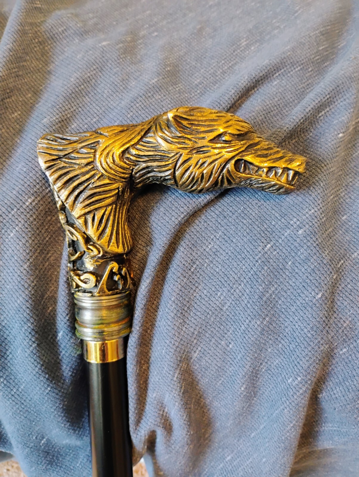 Wolfman Cane Wolf Man Solid Brass Head 2010 Movie… - image 1