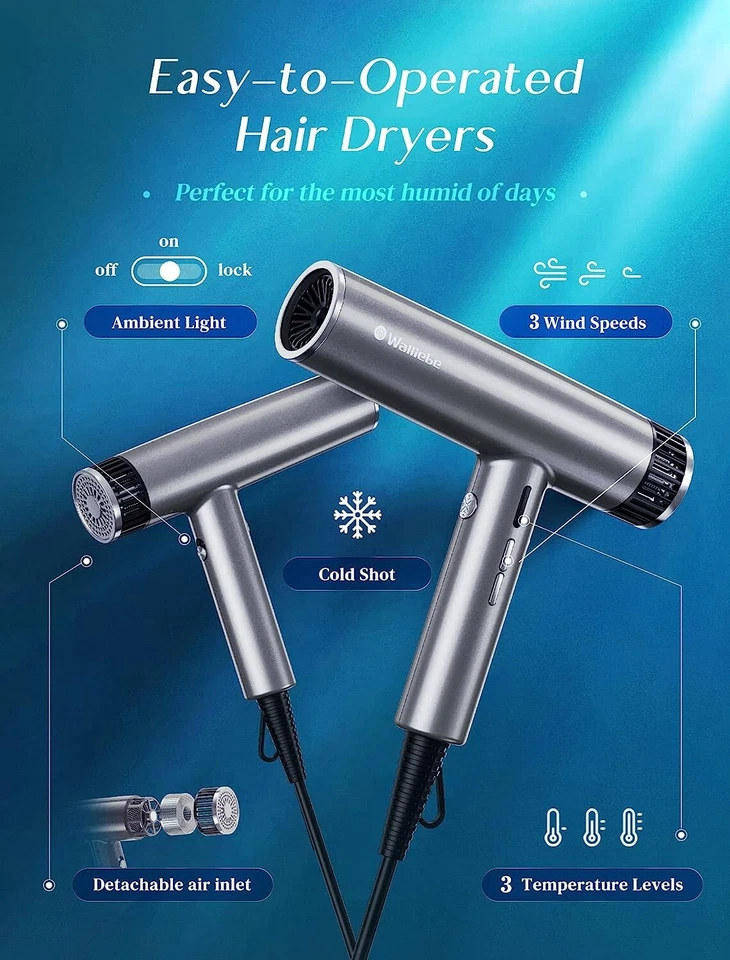 Blow Dryer, Professional Hair Dryer with Negative-Ion,105000RPM High-Speed Brush - Image 3 of 4