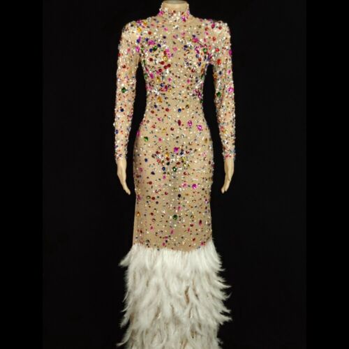 Abito lungo donna multicolore perle maglia trasparente abito da ballo abiti - Foto 1 di 15