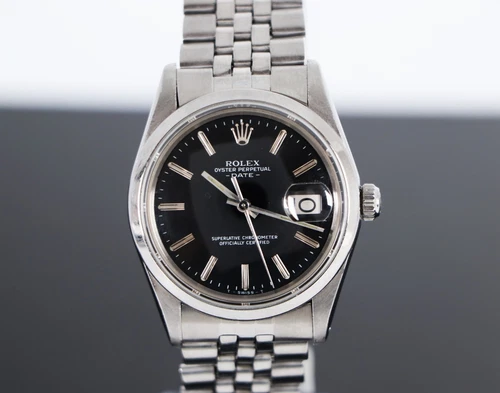 Vintage Rolex Oyster Perpetual 34mm Steel Jubilee Black Dial Watch 15000