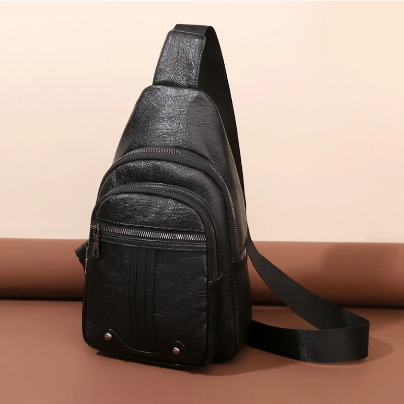 Mujeres Hombres Bolso de Pecho Bandolera Mochila Cuero Retro Bolso Bandolera Bolso de Hombro AA Foto 3 de 4