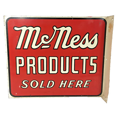 Vintage McNESS PRODUCTS Double Sided Metal Advertising Flange STOUT SIGN CO