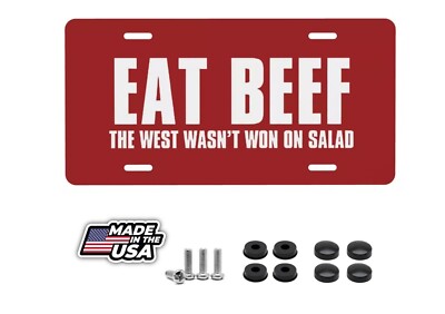 Eat Beef License Plate-Decorative Car Front License Plate 12x6 Inch (4 Holes)