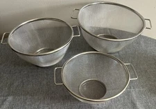 3 Piece Colander Set Stainless Steel Mesh Strainer Baskets w/ Wide Handles