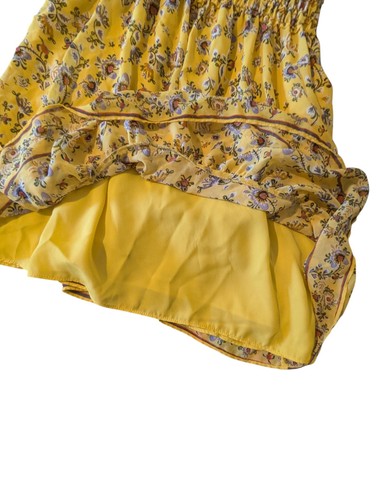Max Studio V-Neck Smocked Lined Stretch Dress Yellow Floral Chiffon Small Sunny - Picture 6 of 9