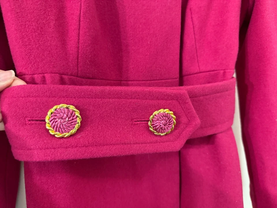 Abrigo Arden B Lana Rosa Fucsia Magenta Hasta la Rodilla Barbie Piel Sintética Pequeño Cinturón Foto 4 de 4
