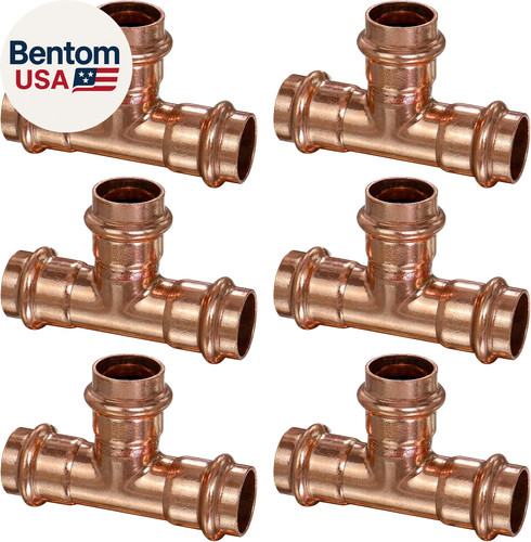 Copper Press Fittings Tee 3/4 Inch Copper Press Tee Coupling 6Pk,Zero Lead