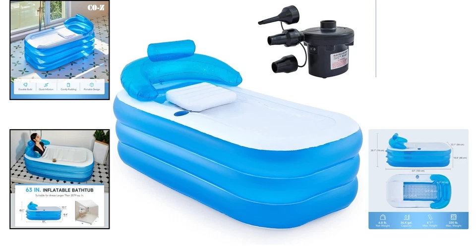 Compact Inflatable Bathtub with Electric Pump & Pillow - Portable Spa Relaxation - Image 2 of 4