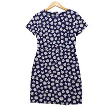 Old Navy Dress Women M Navy Blue Daisy Floral Short Sleeve Fit Flare Stretch