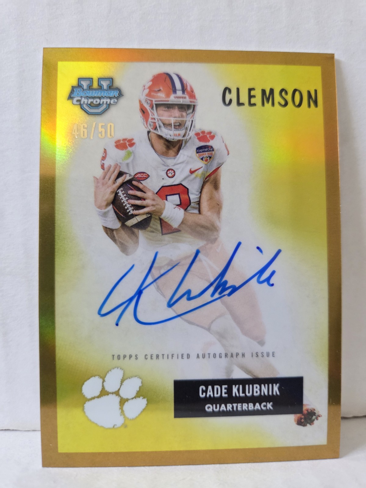 Cade Klubnik 2023 Bowman Chrome University 1955 Gold Refractor Auto /50 Rookie