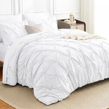 HIMEET Size Comforter Set - 7 Pieces Pintuck Bed in a Bag, Pinch Full White