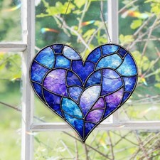 Blue heart mosaic acrylic suncatcher, romantic window hanging gift