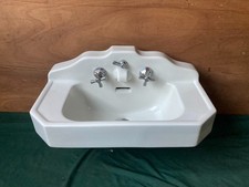 Antique Ceramic White Porcelain Stepped Pyramid Deco Bath Wall Sink Vtg 432-25E
