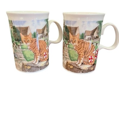 Set of 2 Dunoon ''Farmyard Cats'' Coffee Mugs Richard Partis Orange Tabby Scotland