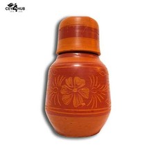 Handmade Clay Water Pot 3L with Cup Flower Design Eco-Friendly Cool Pitcher Gift