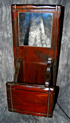 Vintage Handcrafted Wooden Wall-Mounted Mirror Mail/Letter Holder 16" Tall