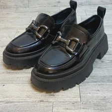 Madden Girl Black Platform Loafers Silver Buckle Size 5