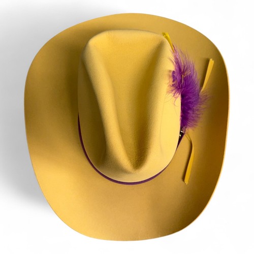 Cappello da cowboy vintage Resistol 5X CASTORO Western in piuma con scatola, giallo, 7 1/8 - Foto 11 di 18