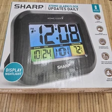 SHARP SELF-SETTING ATOMIC ALARM CLOCK - DAY/DATE LARGE 5" X 6.5"