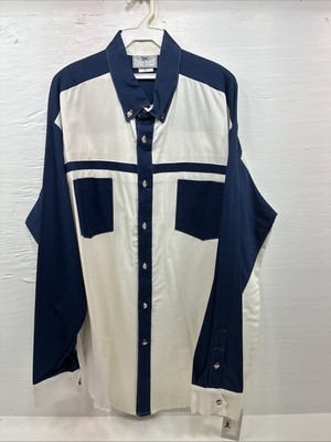 New Men s Cowboy Threads White Blue Long Sleeve Button Up 2XL F-103