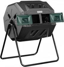 Compost Tumbler Outdoor, 43-Gal Dual Chamber Compost Bin with 2 Sliding Door and
