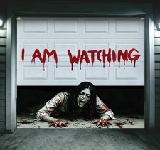 7x8 Ft Halloween Garage Door Cover Scary Crawling Female Zombie Decorations