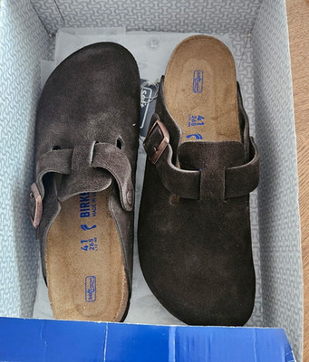 Birkenstock Suede Clog Sandals Soft Footbed Brown Narrow EU 41 US 10 UK 7.5