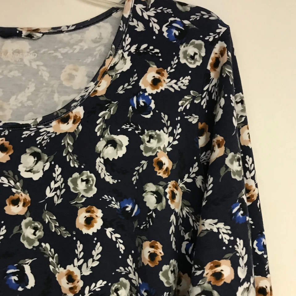 Vestido recto manga larga LANDS' END para mujer 2X 20W 22W azul floral cuello redondo Foto 4 de 4