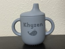 Silicone Sippy Cup for toddlers Ages 2 - Grey Blue - New - Personalized