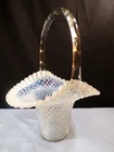 Large Vintage Fenton French Opalescent Glass Hobnail Basket 14" Tall