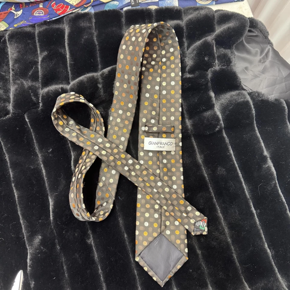 Corbata Gianfranco Para Hombres Gris Dorado Lunares Hecho en Italia Seda Clásico Vestido Corbata Foto 4 de 4