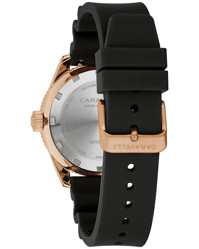 *NUEVO* CARAVELLE Sea Hunter Reloj para Hombres Automático Esfera Negra Banda Goma 44B130 Foto 3 de 4
