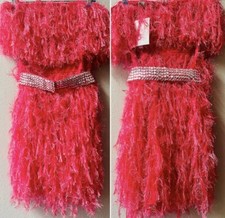 ASOS DESIGN DIAMANTE BELT FAUX FEATHER MINI DRESS-HOT PINK SIZE 6~NWT