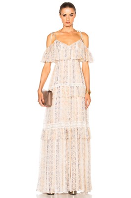 knee length dresses for ladies Layered Lace Ankle Gown – Cream