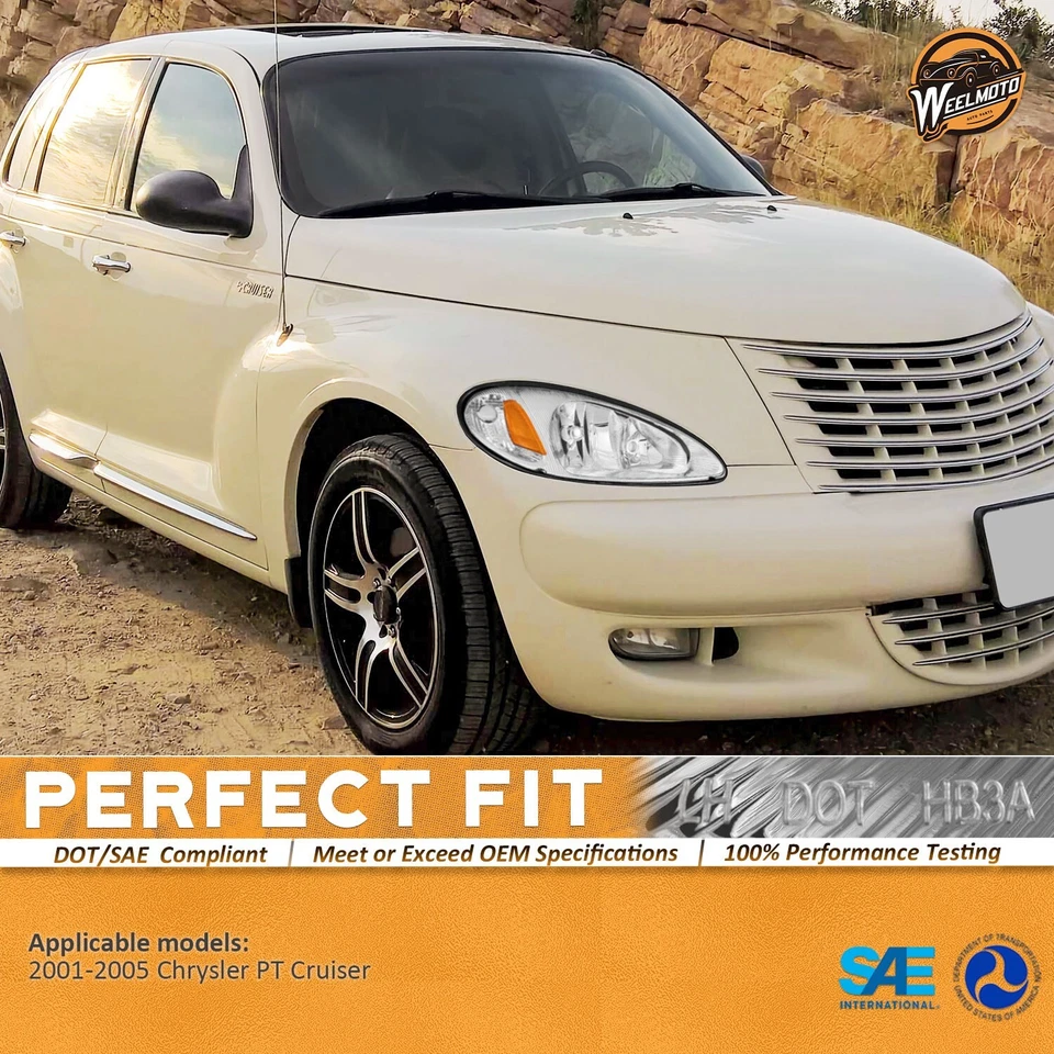 WEELMOTO Headlights For 2001-2005 Chrysler PT Cruiser Chrome Lamps Left & Right Foto 2 de 4