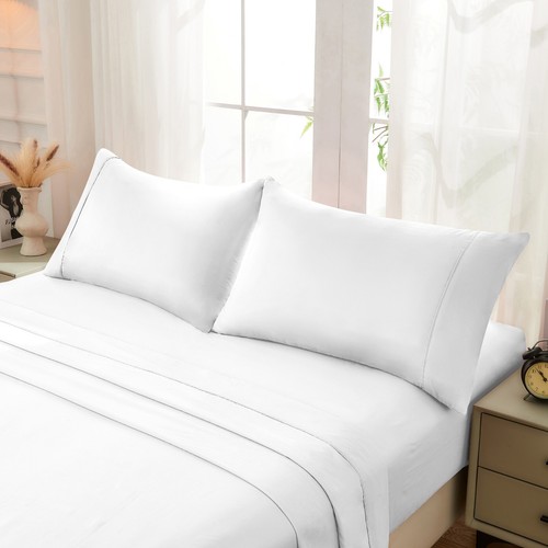 100% Pure Cotton Sheet Sets Deep Fitted Flat Sheet Pillwocases Breathable Soft - Picture 13 of 43