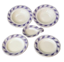 Set of 5 Staffordshire Childs Toy Dinner Set Plates Purple Ironstone STRIPE 1820