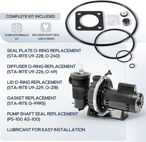 O-Ring Rebuild Kit (Pre 1998) w/ PS-100 Shaft Seal Repair for Sta-Rite P2RA P2R - Picture 12 of 12