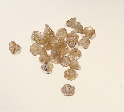 25 Glasperlen 6x7 mm Flower Cup Beads Crystal Brown Rainbow