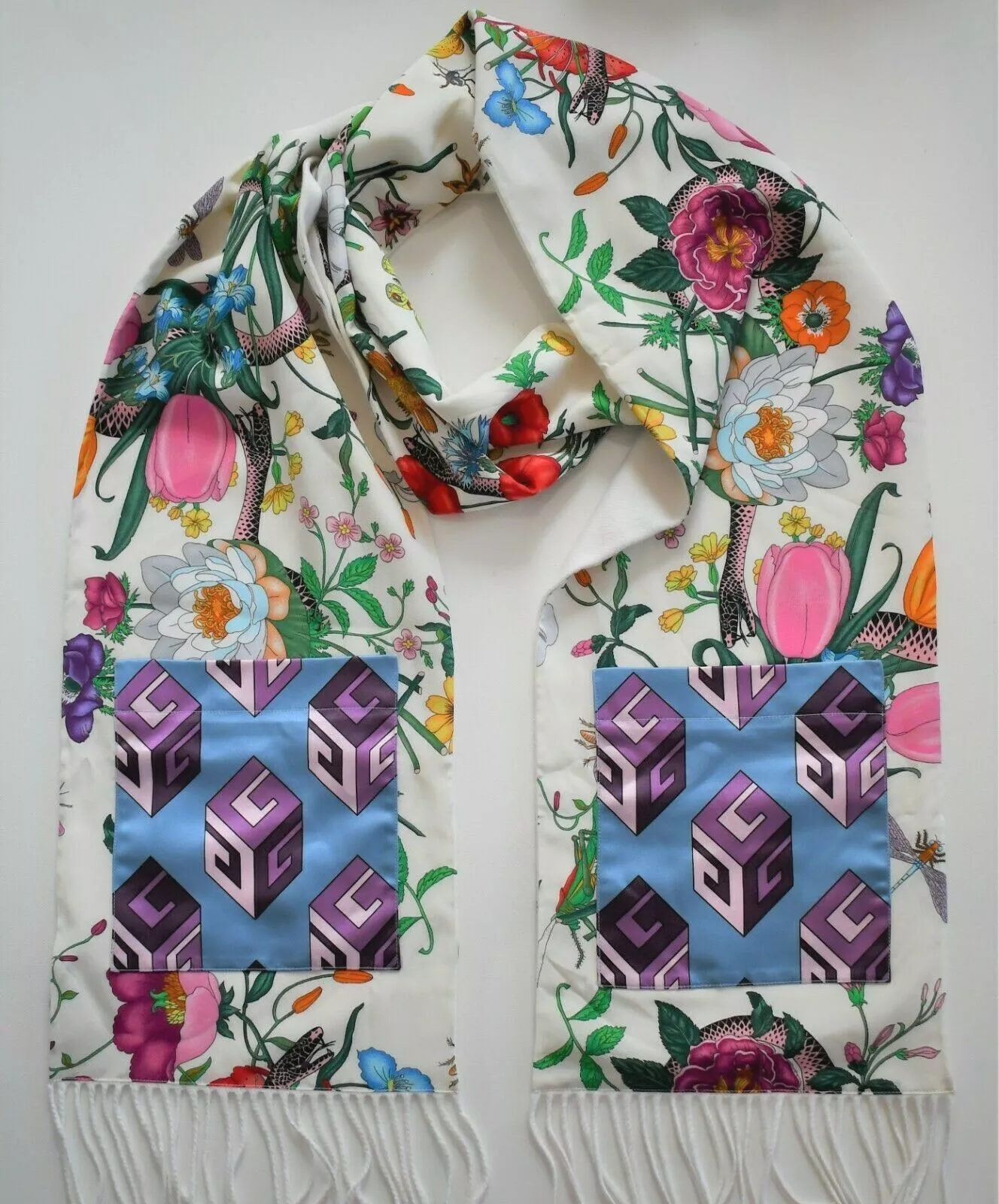 Nouvelle écharpe longue avec poches authentique imprimé GUCCI FLORA & SERPENT