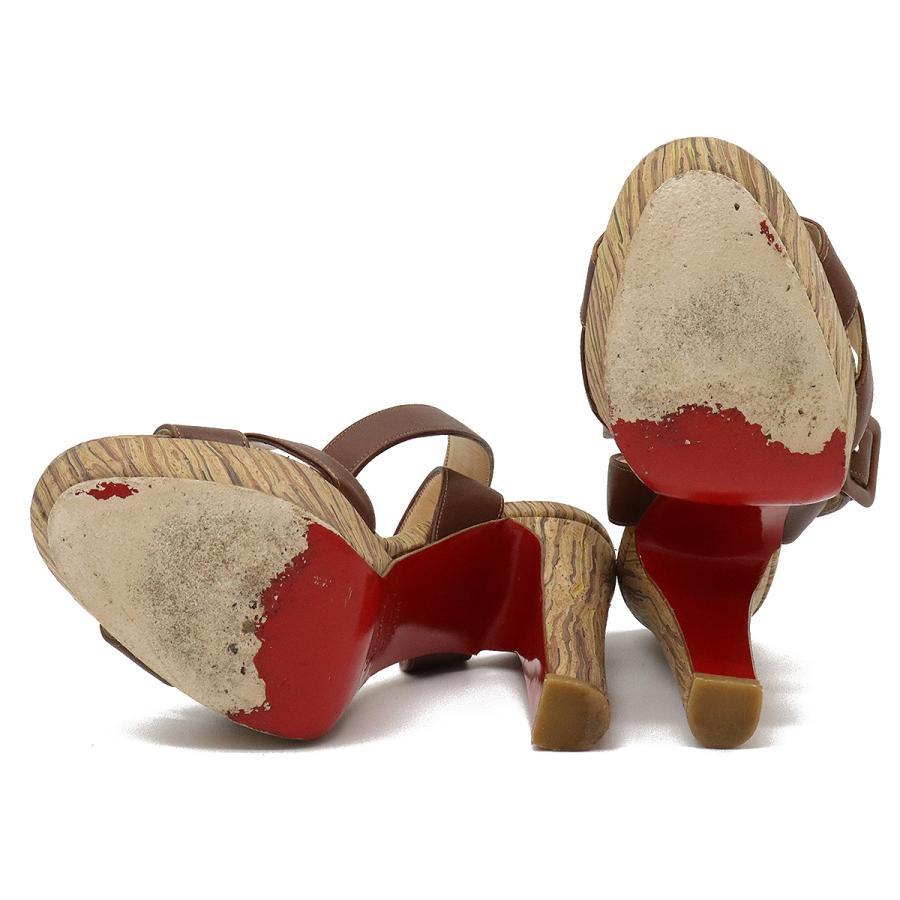 Christian Louboutin wood sandals chunky heel leather brown