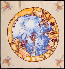 Wyoming Traders Wild Rag Windmill Cowboy Horse Ivory Silk Scarf - 34.5"